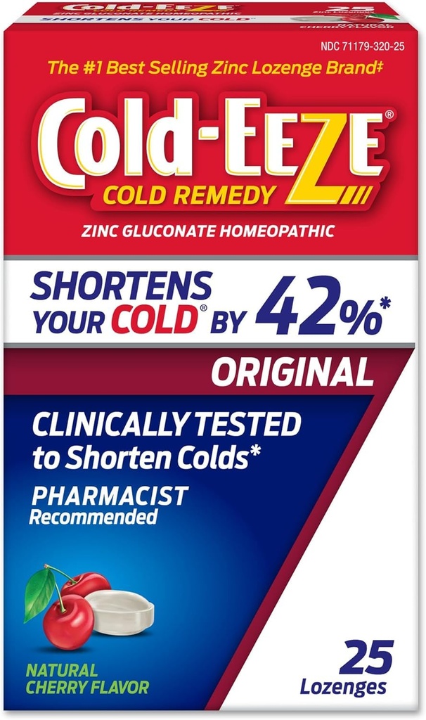 Ψυχρό-EEZE Φυσικό Cherry Zinc Lozenges, Ομοιοπαθητική Ψυχρή Θεραπεία, Μειώνει τη Διάρκεια του Κοινού Ψυχρού, Πονηρού Λαρύγγι, Βήχας, Συμφορητική και Post Nasal Drip, 25 Count