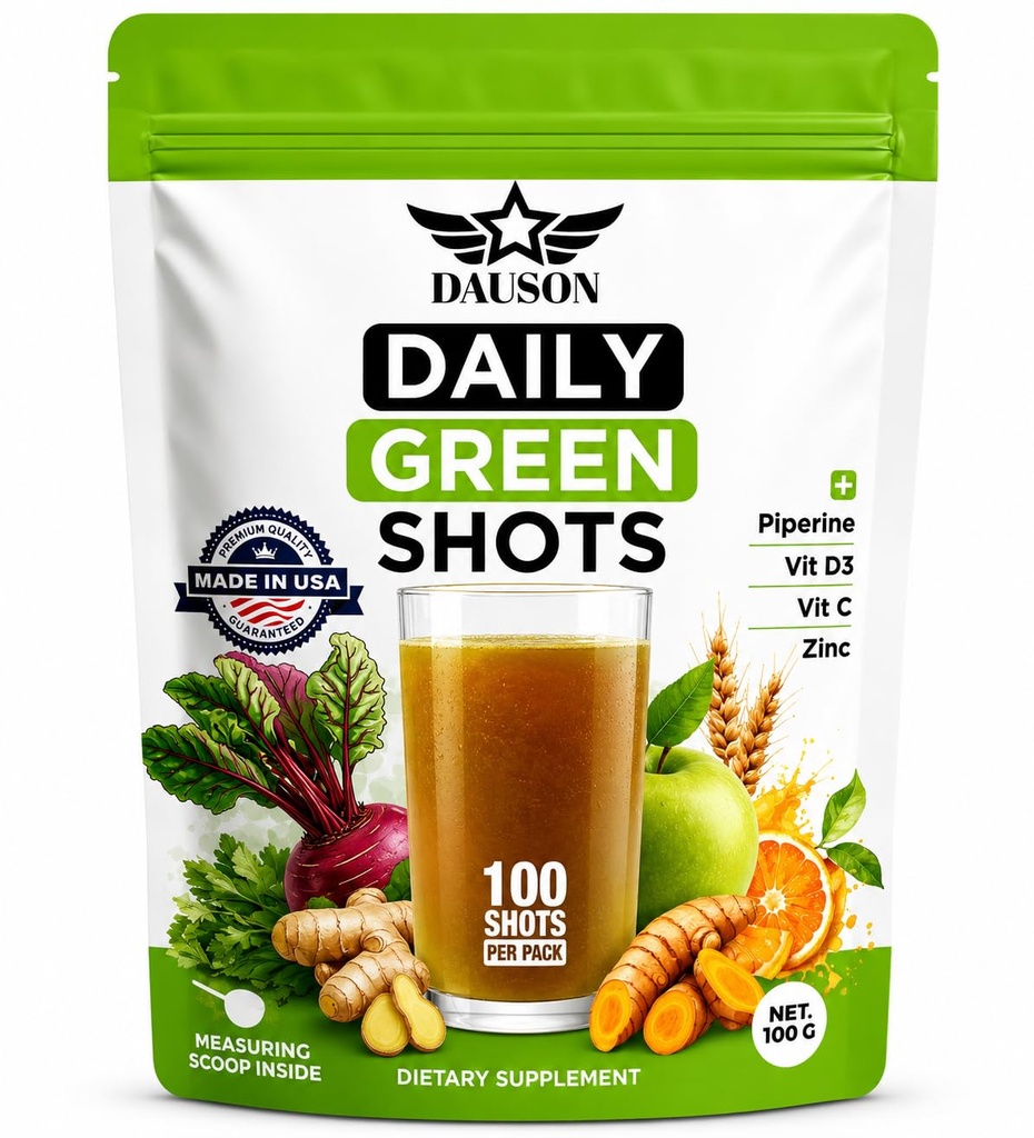 Daily Green Shots – Superfood Powder με Wheatgrass, Matcha, Beetroot, Ashwagandha, Turmeric & Prebiotics – Ανοσία & Ενεργειακή Υποστήριξη – Vegan Greens Supplement – 100 Shots