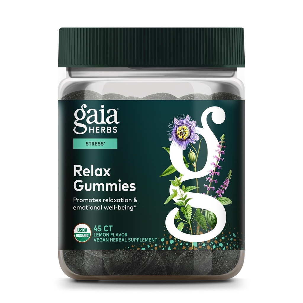 Gaia Herbs Relax Gummies - Υποστηρίζει την ηρεμία Αισθήματα - με οργανική χυμό μήλου & χυμό λεμονιού συμπυκνωμένο - 45 Gummies (15 εξυπηρετούν)
