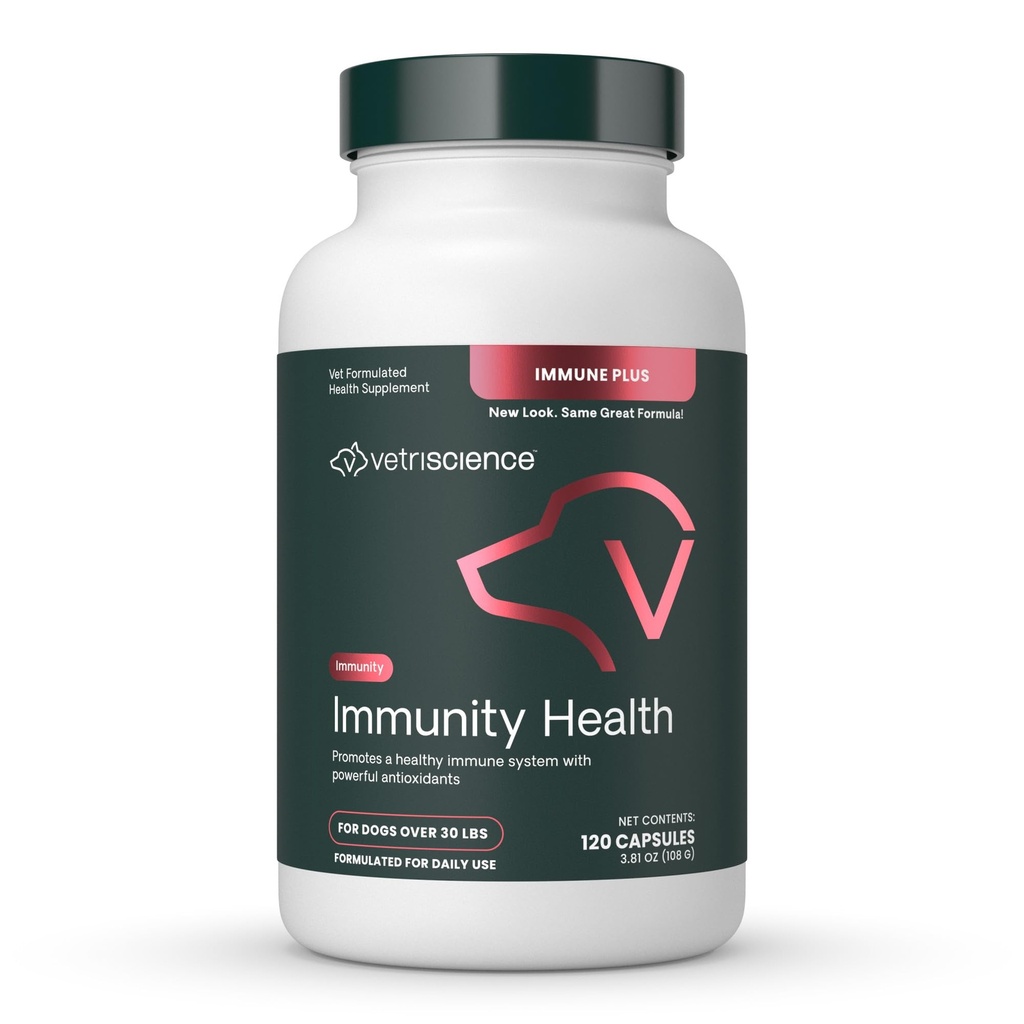 VetriScience Ανοσία Υγεία Easy-Open Κάψουλες, Immune Plus συμπλήρωμα για Medium και Big Breed Dogs, Cell Advance Immune και Αλλεργία Υποστήριξη με Αντιοξειδωτικά, Hypoallergenic Formula, 120 Count