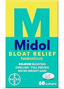 Midol Bloat Relief Caplets with Pamabrom, Relieve Bloating Sσυμπτώματα Πριν και κατά τη διάρκεια της Περιόδου σας, Παρέχει έως 6 ώρες ανακούφισης για τις γυναίκες, 60 Count