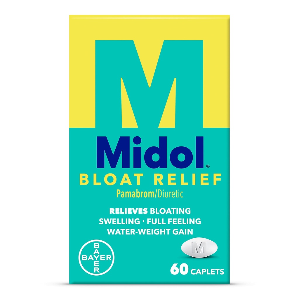 Midol Bloat Relief Caplets with Pamabrom, Relieve Bloating Sσυμπτώματα Πριν και κατά τη διάρκεια της Περιόδου σας, Παρέχει έως 6 ώρες ανακούφισης για τις γυναίκες, 60 Count
