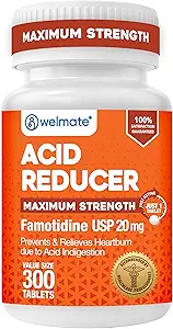WELMATE - Famotidine Acid Reducer, 20mg - Μέγιστη δύναμη - Heartburn Relief - Οξέα δυσπεψία - Στομαχική ανακούφιση - Λειτουργεί σε 15 λεπτά, 12 ώρες ανακούφιση - Γενική φαρμακευτική αγωγή - Μέγεθος αξίας - 300 Tabletισκία