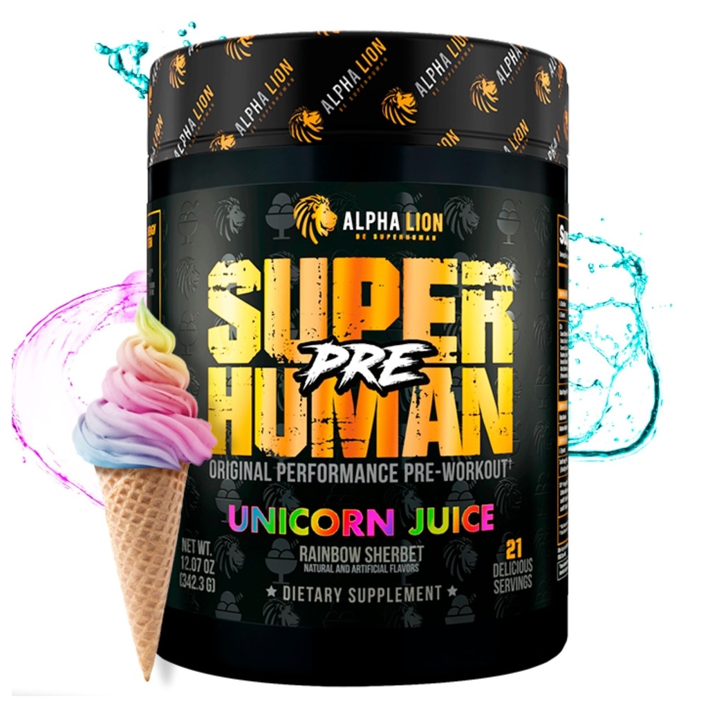 ALPHA LION Superhuman Pre Workout Powder, Beta Alanine, L-Taurine & Tri-Πηγή Καφεΐνη για Παρατεταμένη Ενέργεια & Εστίαση, Νιτρικό Οξείδιο & Κιτρουλλίνη για Αντλία (21 Σερβιέτες, Χυμός Μονόκερου)