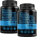 12-σε-1 Νοοτροπικό συμπλήρωμα εγκεφάλου Anhydrous: Ginkgo Biloba για την υποστήριξη του εγκεφάλου, τη μνήμη και την εστίαση - B12, Alpha GPC, L Theanine και Choline Συμπληρώματα με Bioperine Non Caffeinated 1321mg (120ct)