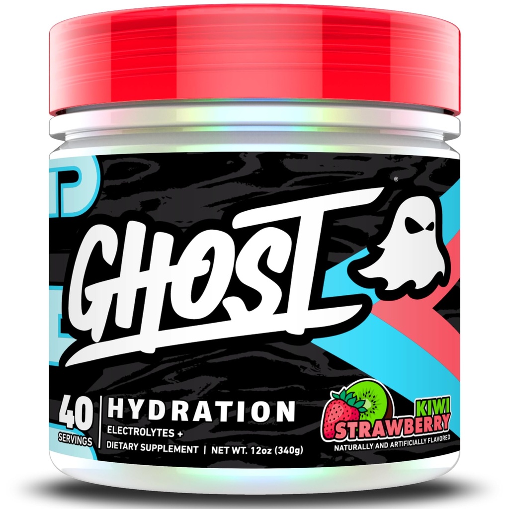 GHOST Hydration, Kiwi Strawberry, 40 Serv, Electrolyte Powder - Συμπλήρωμα μειγμάτων ποτών με μαγνήσιο, κάλιο, ασβέστιο, βιταμίνη C και ταυρίνη για ενέργεια & αντοχή - Vegan, Χωρίς σόγια, ζάχαρη & γλουτένη