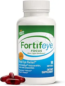 Fortifeye Focus Eye Care Supplement 90 κάψουλες Softgel - Τριπλό καροτενοειδές συμπεριλαμβανομένης Ασταξανθίνης, Λουτεΐνης, και Zeaxanthin Συμπληρώματα, Βιταμίνες ματιών, Υποστηρίζει Κόπωση ματιών και προστασία μπλε φωτός