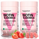Βιοτίνη Gummies 10000mcg συμπληρώματα - με βιταμίνη C, A, D, B-Complex, Folate, ψευδάργυρος για γυναίκες & κορίτσια- Vegan Βιοτίνη Gummy για υγιή μαλλιά και νύχια, μη GMO, Φράουλα, 120 αρκούδα