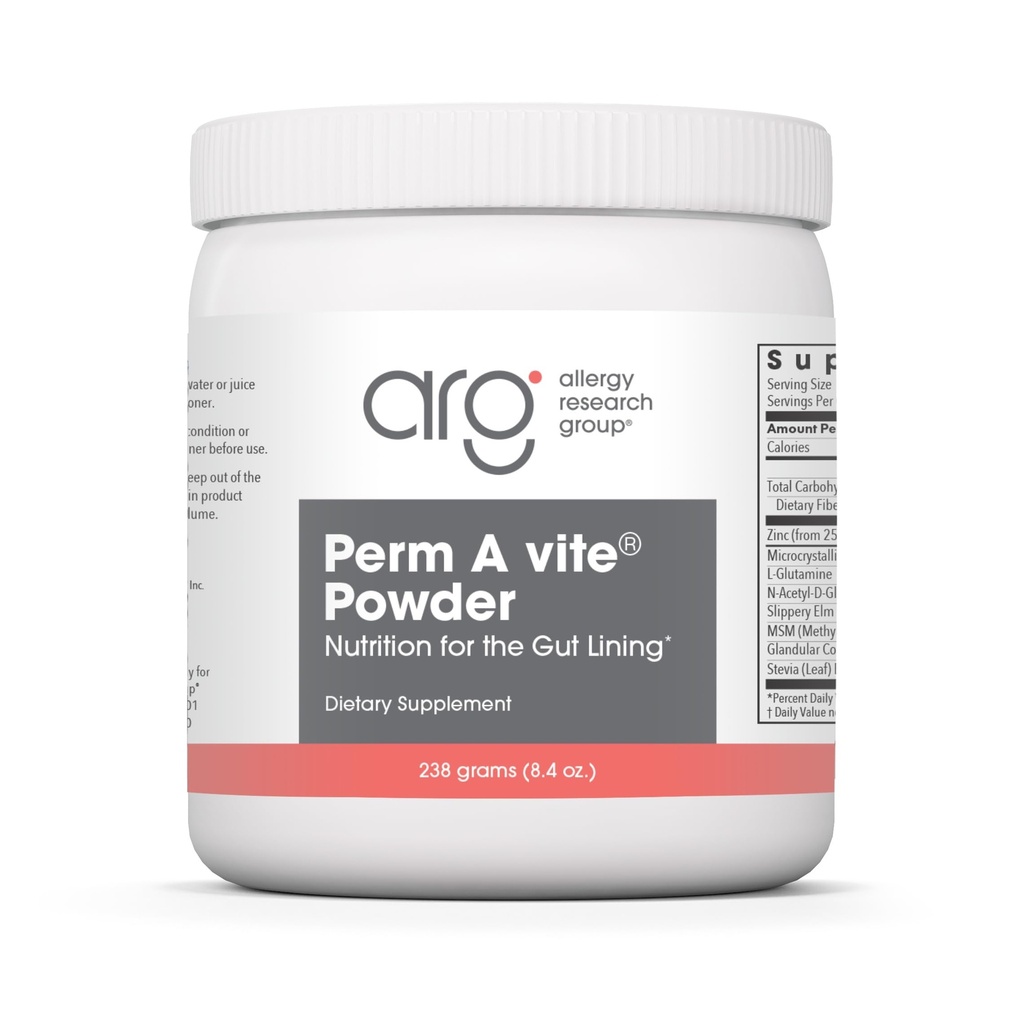 Allergy Research Group ARG Perma-Vite Powder - L-Glutamine & Slippery Elm Gut Health Powder - Gastrointestinal & Gut Lining Support - Hypoallergenic - 37 Servings - 8.4 oz