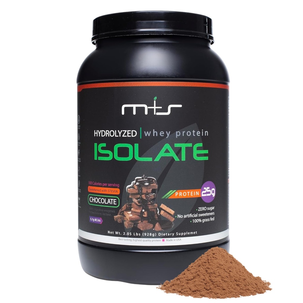 M+S 100% υδρολυμένη σκόνη απομονωμένης πρωτεΐνης ορού γάλακτος, χαμηλή υδατανθράκων - 25 g πρωτεΐνης, 0g ζάχαρης, ζαχαρούχα στέβια (Chocolate, 2.05 Lb).