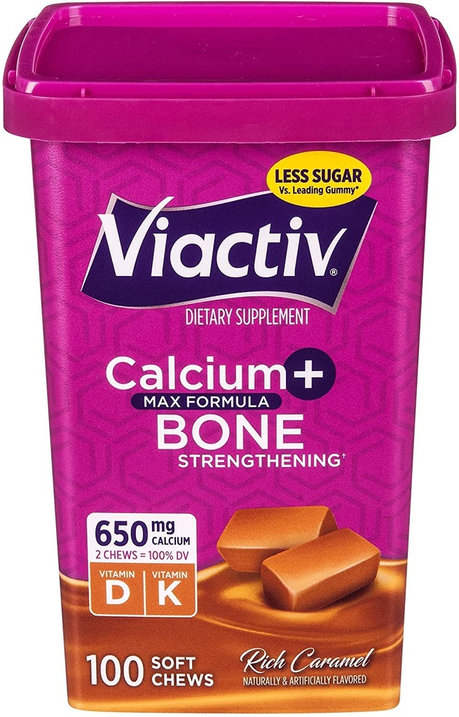 Viactiv Max Formula Ασβέστιο +Βιταμίνη D3 συμπλήρωμα για την υγεία των οστών, πλούσια καραμέλα, 100 μαλακά μάσημα - 5 συσκευασίας