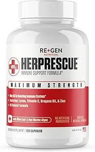 Re+Gen Nutrition HERPRESCUE Exbreak Support Supplement, Ψυχρή Φροντίδα για Ενήλικες, Φυσικές Κάψουλες w/Zinc, Βιταμίνη C, & L λυσίνη Amino Acid για την Ανοσολογική Υγεία, 120 Κάψουλες