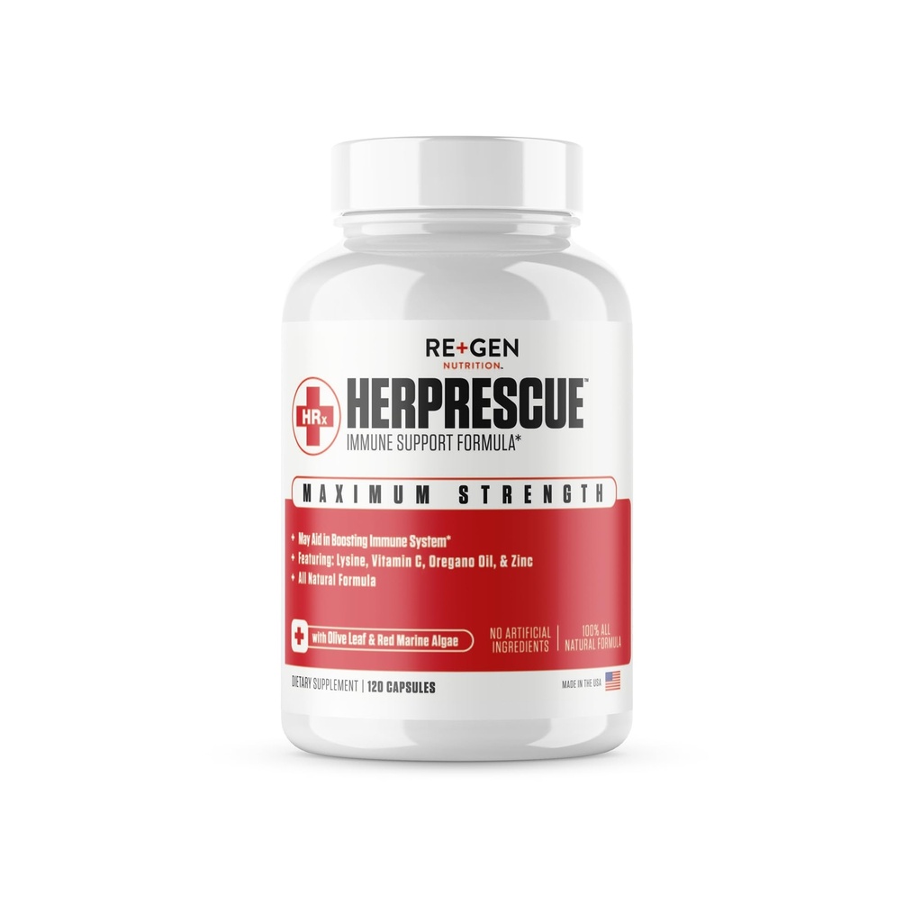 Re+Gen Nutrition HERPRESCUE Exbreak Support Supplement, Ψυχρή Φροντίδα για Ενήλικες, Φυσικές Κάψουλες w/Zinc, Βιταμίνη C, & L λυσίνη Amino Acid για την Ανοσολογική Υγεία, 120 Κάψουλες