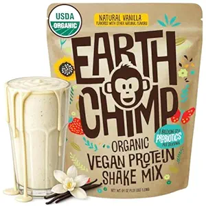 EarthChimp Organic Vegan Protein Powder - με Προβιοτικά - Μη ΓΤΟ, Γαλακτοκομικά Χωρίς, Μη Ορός γάλακτος, Πρωτεΐνες με βάση το φυτό Σκόνη για γυναίκες και άνδρες, Χωρίς γλουτένη - 52 Μερίδες 64 Oz (Βανίλια)