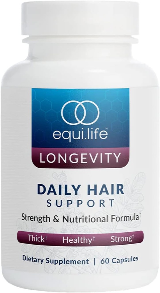 Equilife καθημερινή υποστήριξη μαλλιών, συμπλήρωμα μαλλιών με Biotin, Ashwagandha, ψευδάργυρος, σελήνιο, και Saw Palmetto, βιταμίνες και ορυκτά για τα μαλλιά και Scalp Nourishment, Χωρίς γλουτένη, 60 κάψουλες