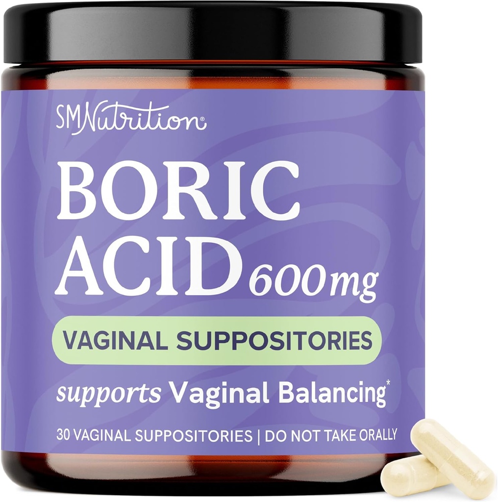 Boric Acid Suppositories for Women 600mg | pH Balance, Vaginal Odor & Itching | Feminine Hygiene & Intimate Health Support | Boric Acid for Women Vaginal Suppositories | Unscented, Vegan | 30 Ct