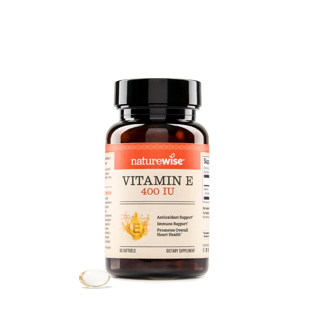 NatureWise Vitamin E 400 IU Softgels (180mg DL-Alpha) - Γαλακτοκομικά, Γλουτένη και χωρίς σόγια, Αντιοξειδωτικό Συμπλήρωμα Διατροφής για το δέρμα, την καρδιά, τα μάτια, και ανοσοποιητική υποστήριξη για την υγεία - 2-μηνη παροχή, 60 Count