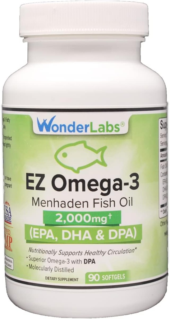 Ατλάντικ Μενχάντεν Fish Oil Omega-3 2000 mg, Burpless, Made in The USA, Perfect Balance of EPA+ DHA + DPA 90 Softgels