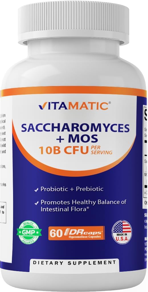Vitamatic Saccharomyces Boulardii Probiotic 10B per Serving + Yeast Extract (MOS Yeast Fraction) 300 mg - 60 κάψουλες DR - Κατασκευασμένες στις ΗΠΑ