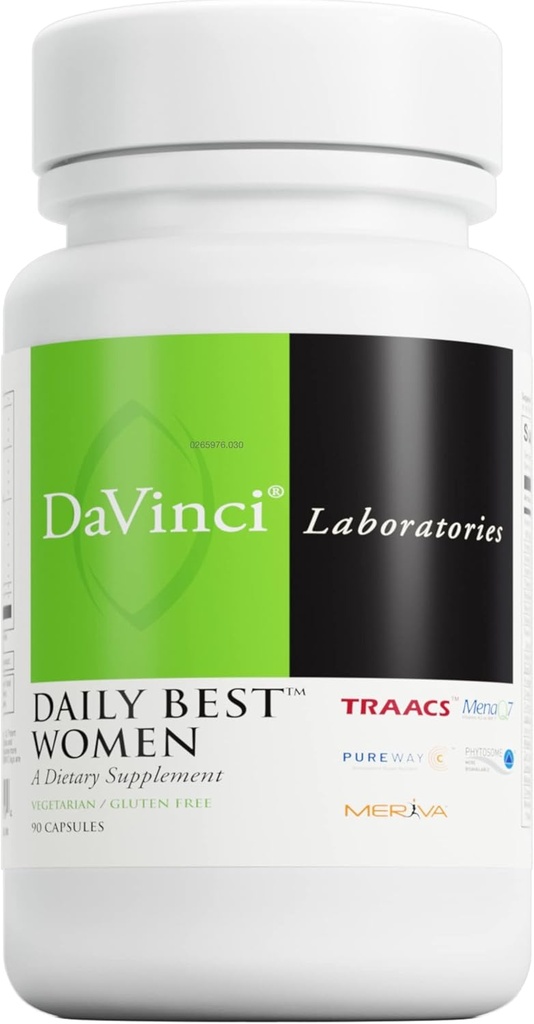 DAVINCI Labs - Daily Best Women - Ένα συμπλήρωμα διατροφής με βιταμίνη Β6, Βιταμίνη Β12 Βιταμίνη C, Βιταμίνη Κ2, και Περισσότερα - Χορτοφαγική, χωρίς γλουτένη - 90 κάψουλες