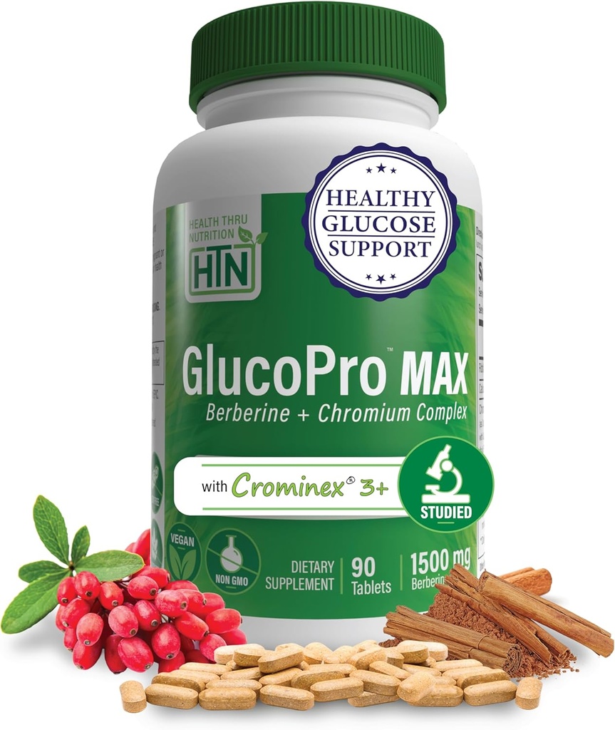 Health Thru Nutrition GlucoPro Max - με 1.500mg βερβερίνη, Chrominex + Chromium, και 1.000mg κανέλα 