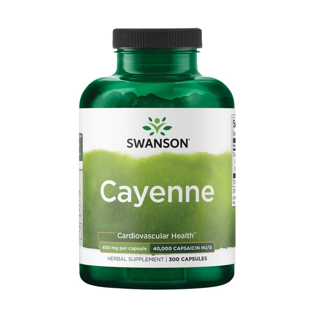 Swanson Cayenne - Βότανο συμπλήρωμα που προωθεί την πέψη, κυκλοφορία & Μεταβολισμός Υποστήριξη - Φυσική Φόρμουλα Μπορεί να υποστηρίξει την υγεία της καρδιάς - (300 κάψουλες, 450mg το καθένα)