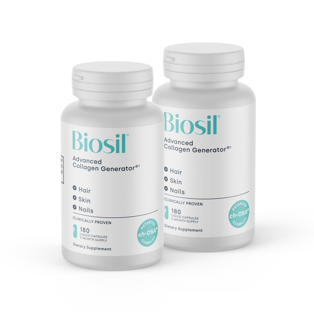 Biosil Collagen Booster Supplement - 180 Liquid Capsals, Pack of 2 - Πατενταρισμένο ch-OSA Activator for Skin, Hair, Nails & Joints - Υποστηρίζει τη Φυσική Παραγωγή - Προμήθεια 180 ημερών