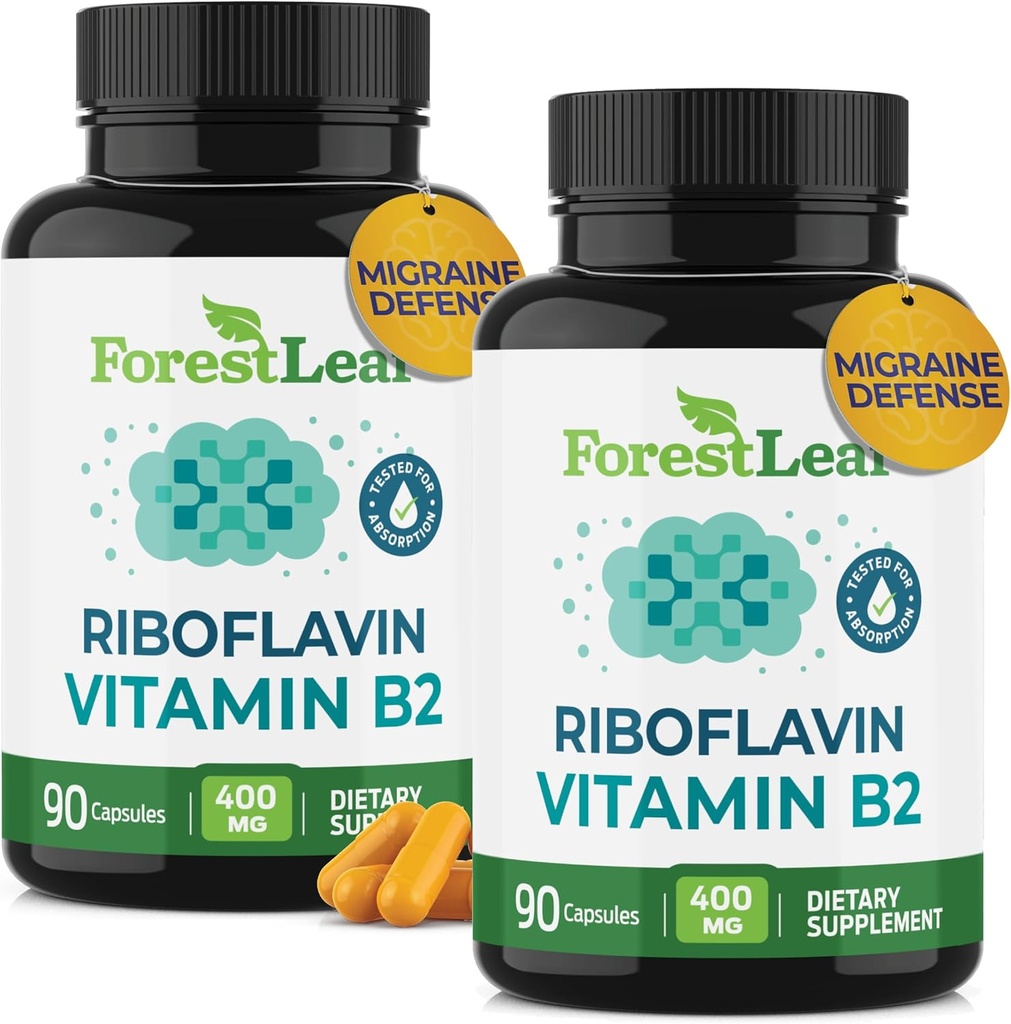 Vitamin B2 Riboflavin 400mg - Energy, Skin & Cellular Health Supplement - Nervous System Support - Vitamin B 2 Vit B - Non-GMO & Gluten Free - B2 Vitamin 400mg Vegetable Capsules, 90 Count 2-Pack