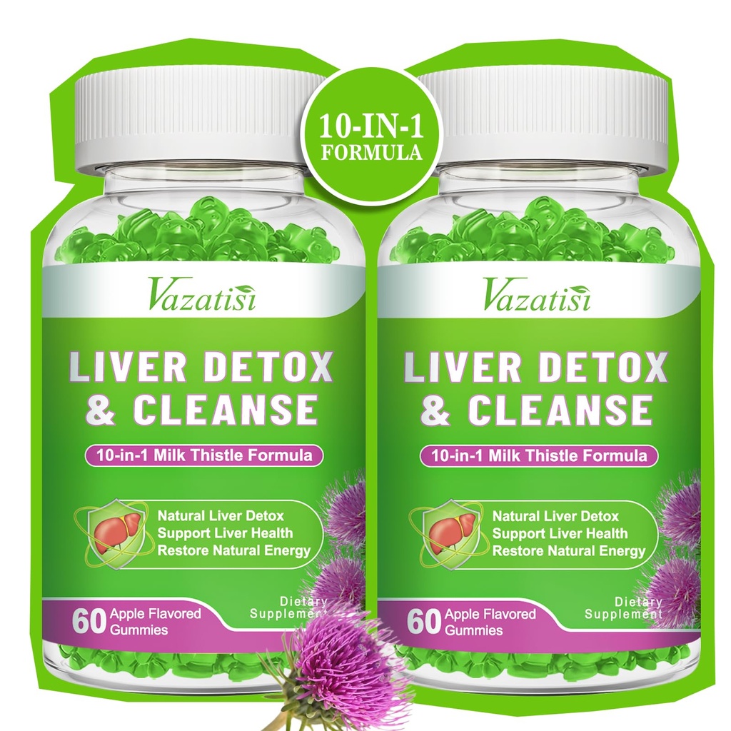 Καθαρίστε το συκώτι Detox Επισκευή Gummies, Γαϊδουράγκαθο γάλα Gummies με Artichoke, Dandelion για την υποστήριξη του ήπατος, Vegan & μη-GMO, Ζελατίνη-ελεύθερο, Apple Γεύση 120ct