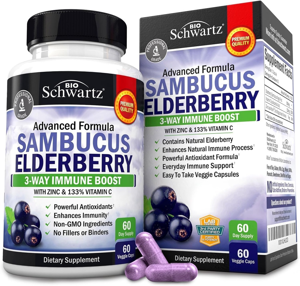 BioSchwartz Elderberry Capsules 60 Count + Probiotic 40 Billion CFU 60 Count Bundle