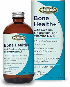Flora Bone Health+ - Συμπλήρωμα ασβεστίου & μαγνησίου - Προσφορές Υποστήριξη οστών - Περιέχει βιταμίνη D3 & βιταμίνη K2 - Vegan & Gluten-free - Delicious Fruit Juice Base - 8 fl. oz.
