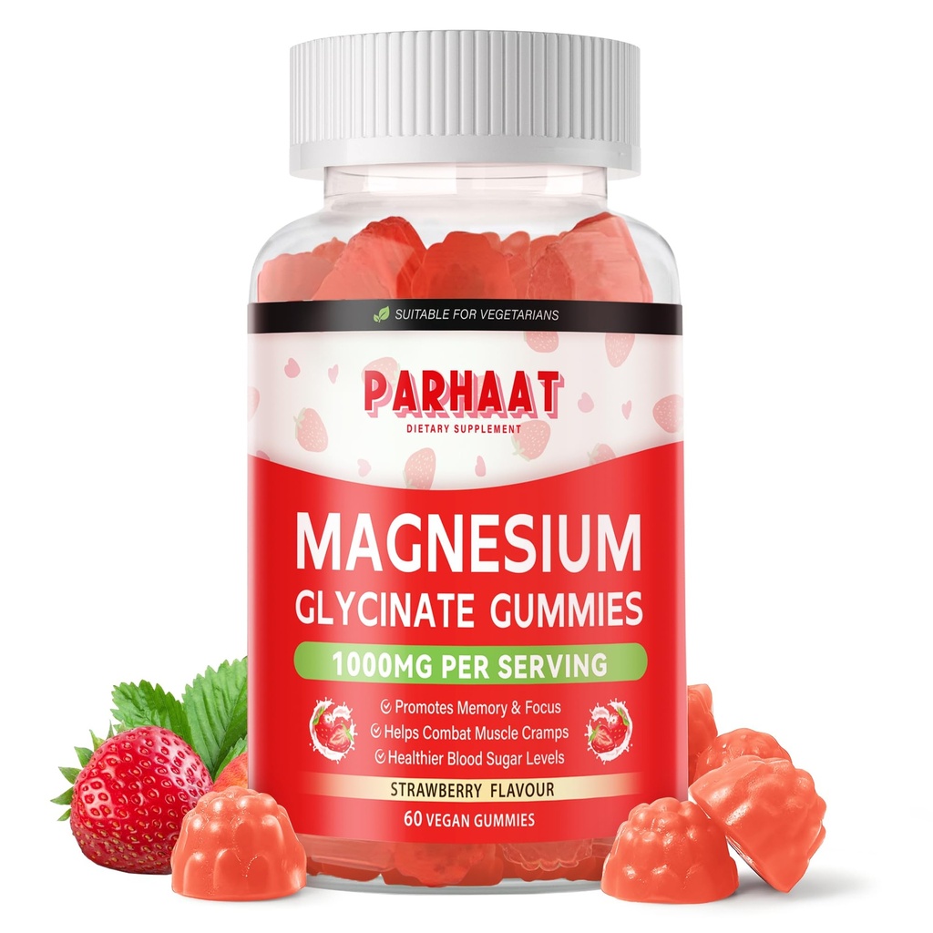 Γλυκινικό μαγνήσιο Glycinate Gummies - Συμπλήρωμα χωρίς ζάχαρη Μαγνήσιο Κάλιο με βιταμίνη D, B6, CoQ10 για ήρεμη διάθεση & υποστήριξη ύπνου - 60 μάσημα φράουλας