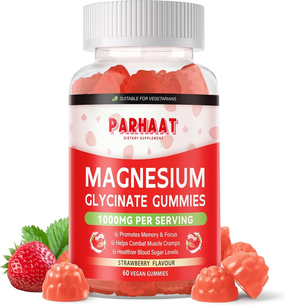 Γλυκινικό μαγνήσιο Glycinate Gummies - Συμπλήρωμα χωρίς ζάχαρη Μαγνήσιο Κάλιο με βιταμίνη D, B6, CoQ10 για ήρεμη διάθεση & υποστήριξη ύπνου - 60 μάσημα φράουλας