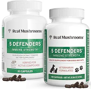 Real Mutrooms 5 Defenders for Humans (90ct) & Pets (90ct) - Κάψουλες Bundle - Chaga, Shiitake, Maitake, Turkey Tail & Reishi Mushroom - για Ανοσολογική Δύναμη & Συνολική Ευζωία - Vegan, Non-GMO