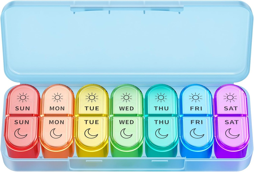 Weekly Pill Organizer 2 φορές την ημέρα - AM PM Pill Organizer με 7 Daily Color-Coded Μικρές Θήκες, Πρωινές και Νυχτερινές Περιπτώσεις Ταξιδιών για Βιταμίνες, Ιατρική, & Συμπληρώματα