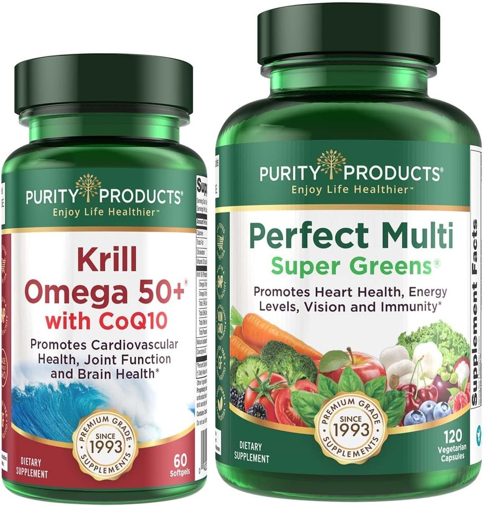 Προϊόντα καθαρότητας Bundle - Krill Omega 50+ με CoQ10 + τέλεια Multi Greens