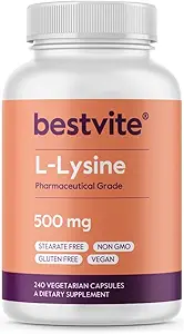 BESTVITE Filler-free L-Lysine 500mg (240 κάψουλες Veg) - Vegan - Όχι Stearates ή Fillers - Μη ΓΤΟ - Χωρίς γλουτένη - Όχι Dicalcium Phosphate - Amino Acid supporting Skin, Lip & Immune Health*