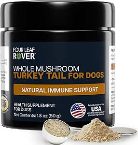 Turkey Tail Mushroom for Dogs - Whole, Organic Mushroom Extract - Over 50% Beta-Glucan - Third Party Tested, Made in The USA - No Grains No Fillers - 60 Day Large Dog Supply