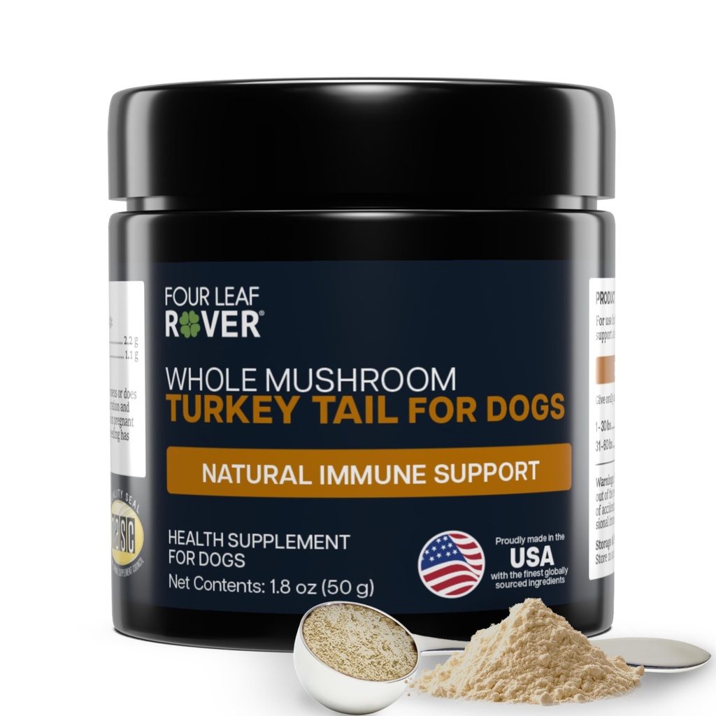 Turkey Tail Mushroom for Dogs - Whole, Organic Mushroom Extract - Over 50% Beta-Glucan - Third Party Tested, Made in The USA - No Grains No Fillers