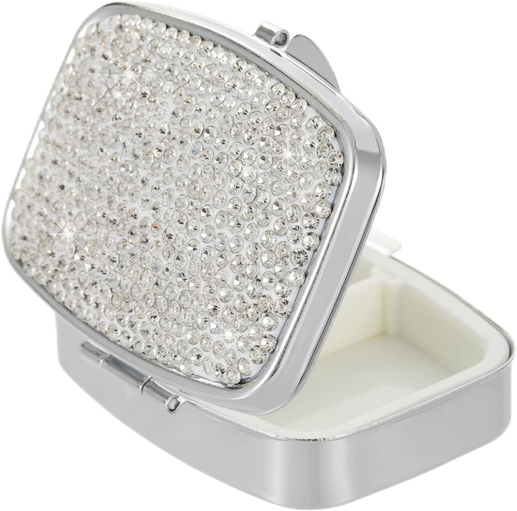 Pharmacy Pocket Bling 2 Διαμέρισμα Ιατρική Organizer Μικρό χαριτωμένο χάπι εμπορευματοκιβωτίων Travel Pill Box περίπτωση για Purse Square Vitamin Κάτοχος για Pocket (Ασημί)