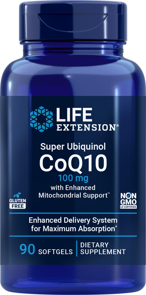Επέκταση ζωής COQ10 Super Ubiquinol 100mg με ενισχυμένη μιτοχονδριακή υποστήριξη, 90 Softgels