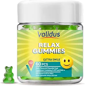 Validus Premium Stress Relief Gummies – 5-HTP 200mg & SAM-e 25mg Helps to Reduce Stress & Relaxation - Vitamin Support | Apple Flavor Gummies, Mood & Calm Supplement, Non-GMO, 60 Vegan Gummies