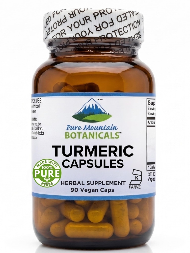 Pure Mountain Botanicals Turmeric Curcumin with Black Pepper - 450mg - 95% Curcuminoids - 5mg Piperine - 60 Vegan Kosher Capsules - Turmeric Supplement