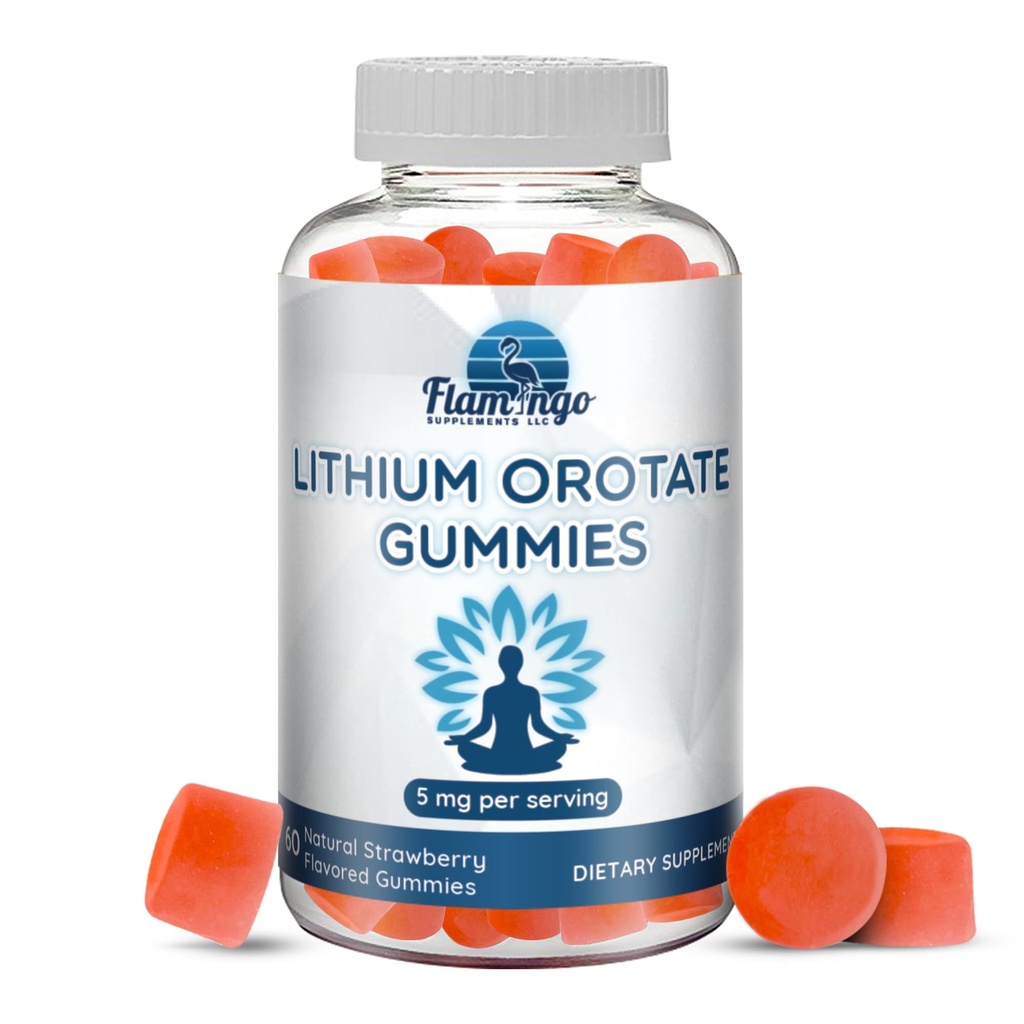 Lithium Orotate Gummies 5mg per Serving - Third Party Tested, Plant Based. Εναλλακτικό σε σταγόνες λιθίου ή χάπια. Trace Mineral for Mood Support - Συμπληρώματα λιθίου με γεύση φράουλα- 60 Count