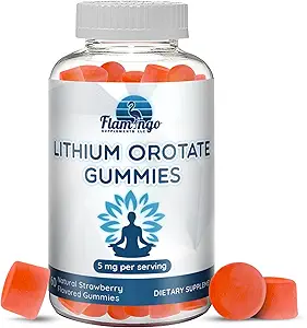 Lithium Orotate Gummies 5mg per Serving - Third Party Tested, Plant Based. Alterative to Lithium Drops or Pills. Trace Mineral for Mood Support- Strawberry Flavored Lithium Supplements- 60 Count