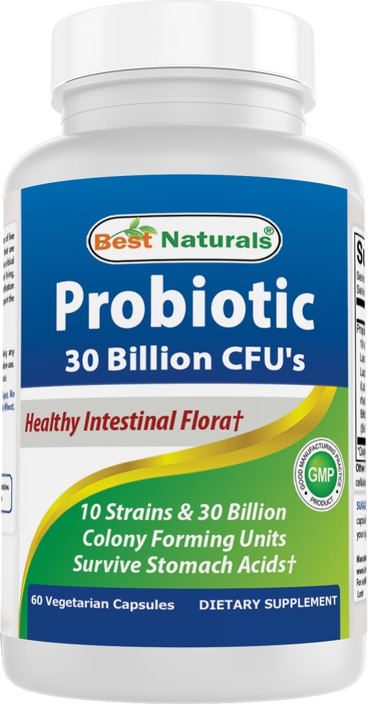 Best Naturals Probiotic 10 Strains & 30 Billion CFU Intestinal Flora, 60 κάψουλες Veggie (60 Count (Pack of 1))