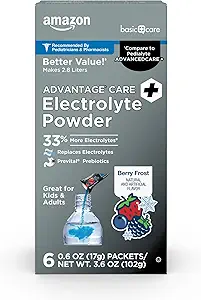   Basic Care Advantage Care Electrolyte Powder Packets for Rehydration, Berry Frost, 6 Count