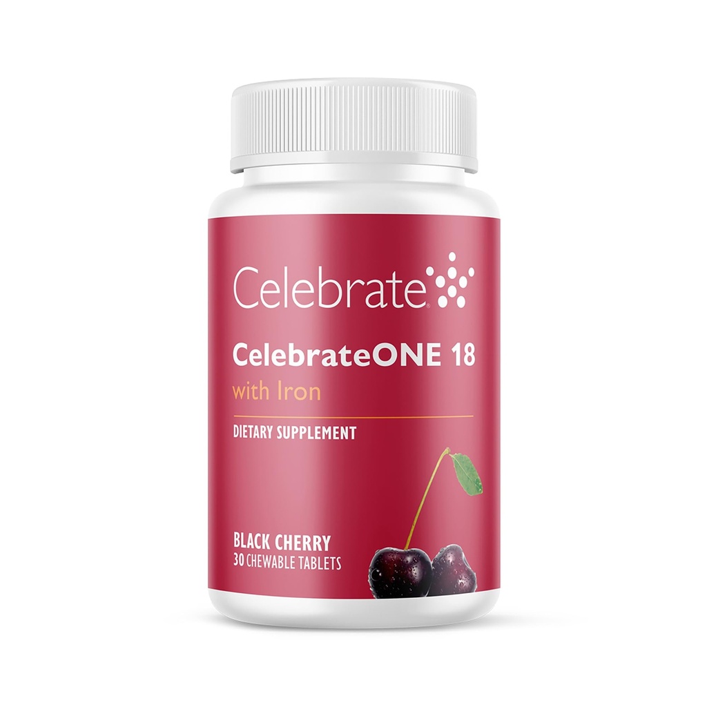 Γιορτάστε Βιταμίνες CelebrateONE 18 Μασώμενα, 18mg Σιδήρου - Once Daily Bariatric Multivitamin, Essential Vitamins & Minerals - Gastric Bypass & Sleeve Gastrecty Supplement - Black Cherry (30 δισκία)
