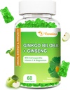 240MG Ginkgo Biloba Gummies με Ginseng και μαγνήσιο, Ginko Biloba Συμπληρώματα Gummies για το εγκεφαλικό Focus, Mood και τη μνήμη για ενήλικες, 60 Cts