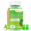 240MG Ginkgo Biloba Gummies with Ginseng and Magnesium, Ginko Biloba Supplements Gummies for Brain Focus, Mood and Memory for Adults, 60 Cts
